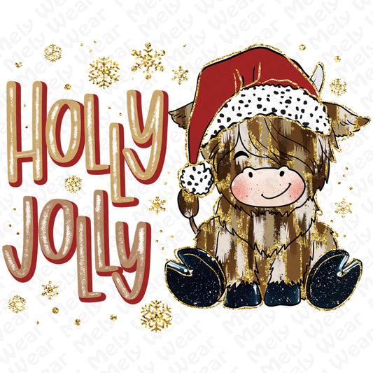 Holly Jolly Christmas Cow Santa Shirt