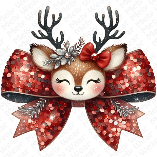 Cute Reindeer Bow Christmas Shirt for Women