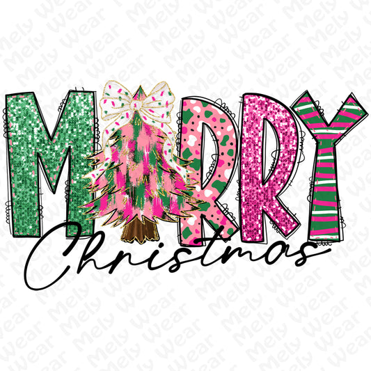 Merry Christmas Shirt Glitter Tree Holiday Tee