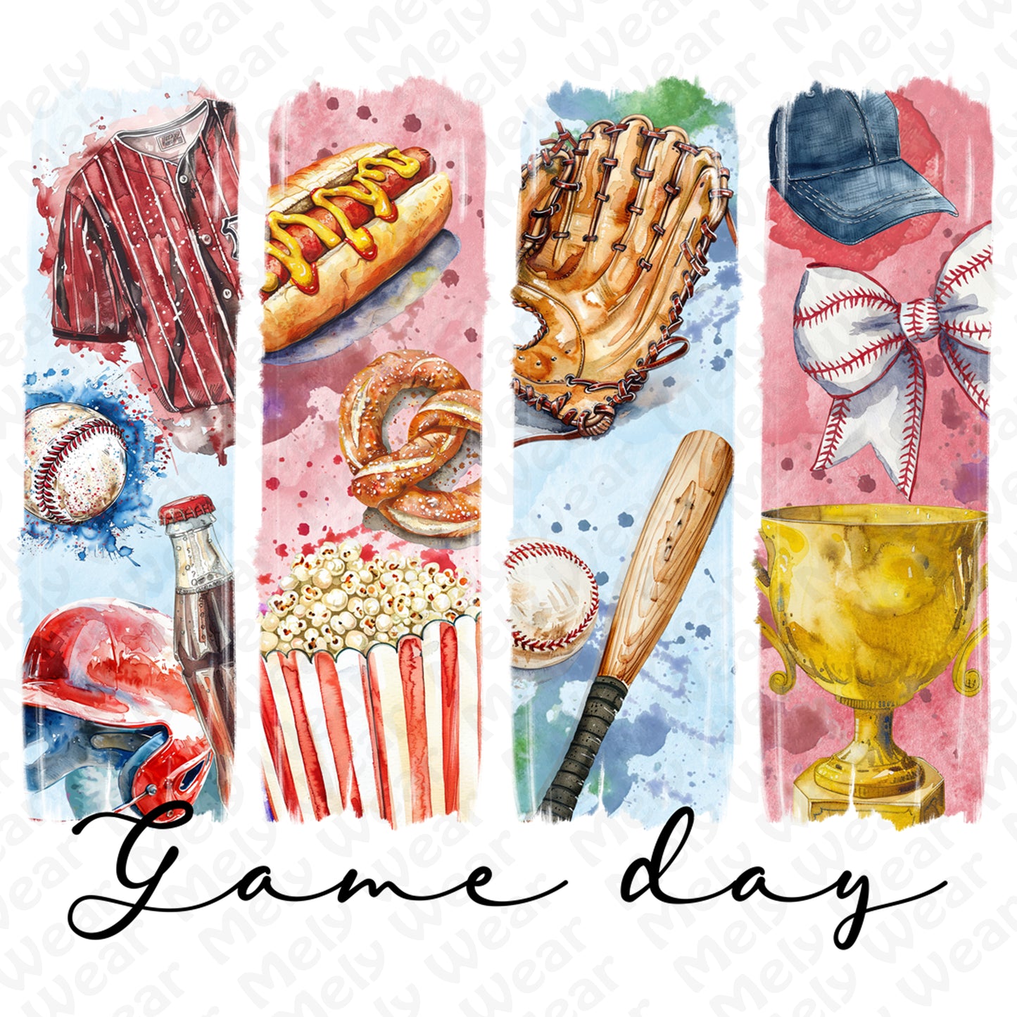 Watercolor Hotdog, Bat & Trophy Baseball Sport Shirt