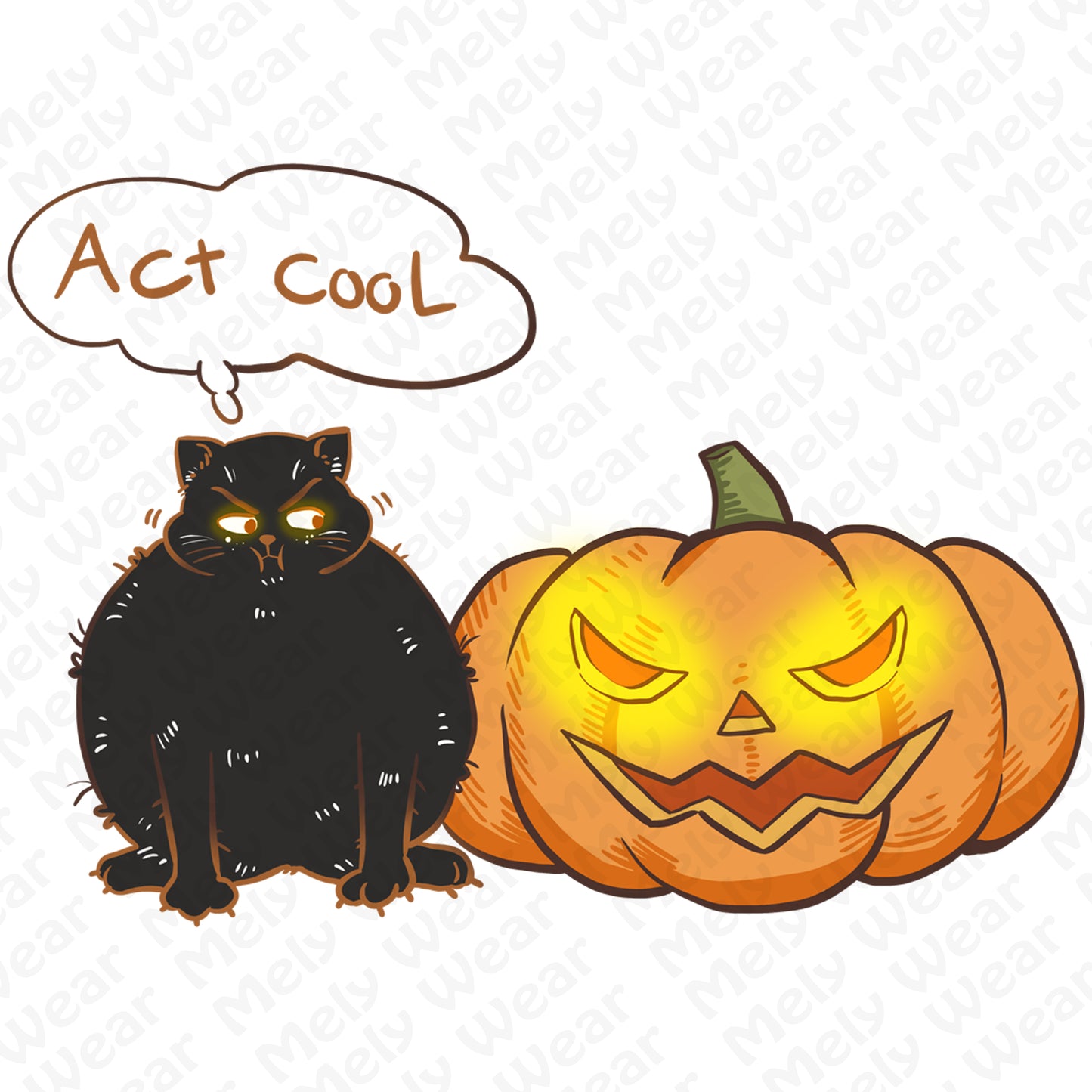 Act Cool - Black Cat & Pumpkin Halloween Tee
