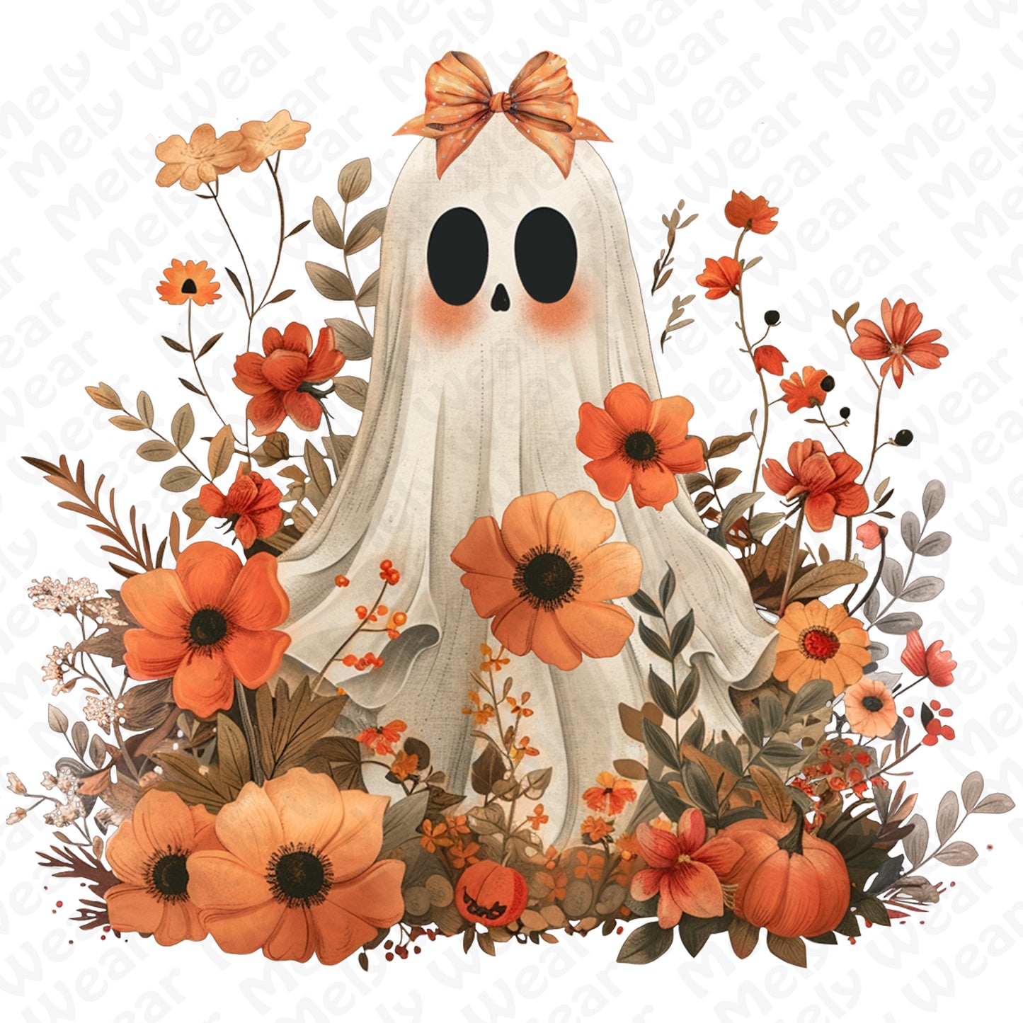 Autumn Ghost Floral Shirt Cute Fall Halloween Tee