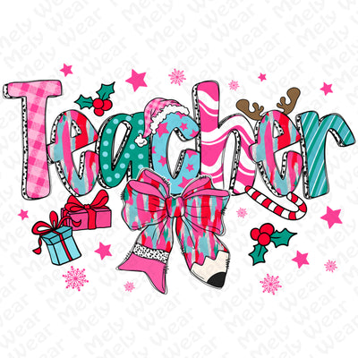 Christmas Teacher Shirt with Gifts and Bow