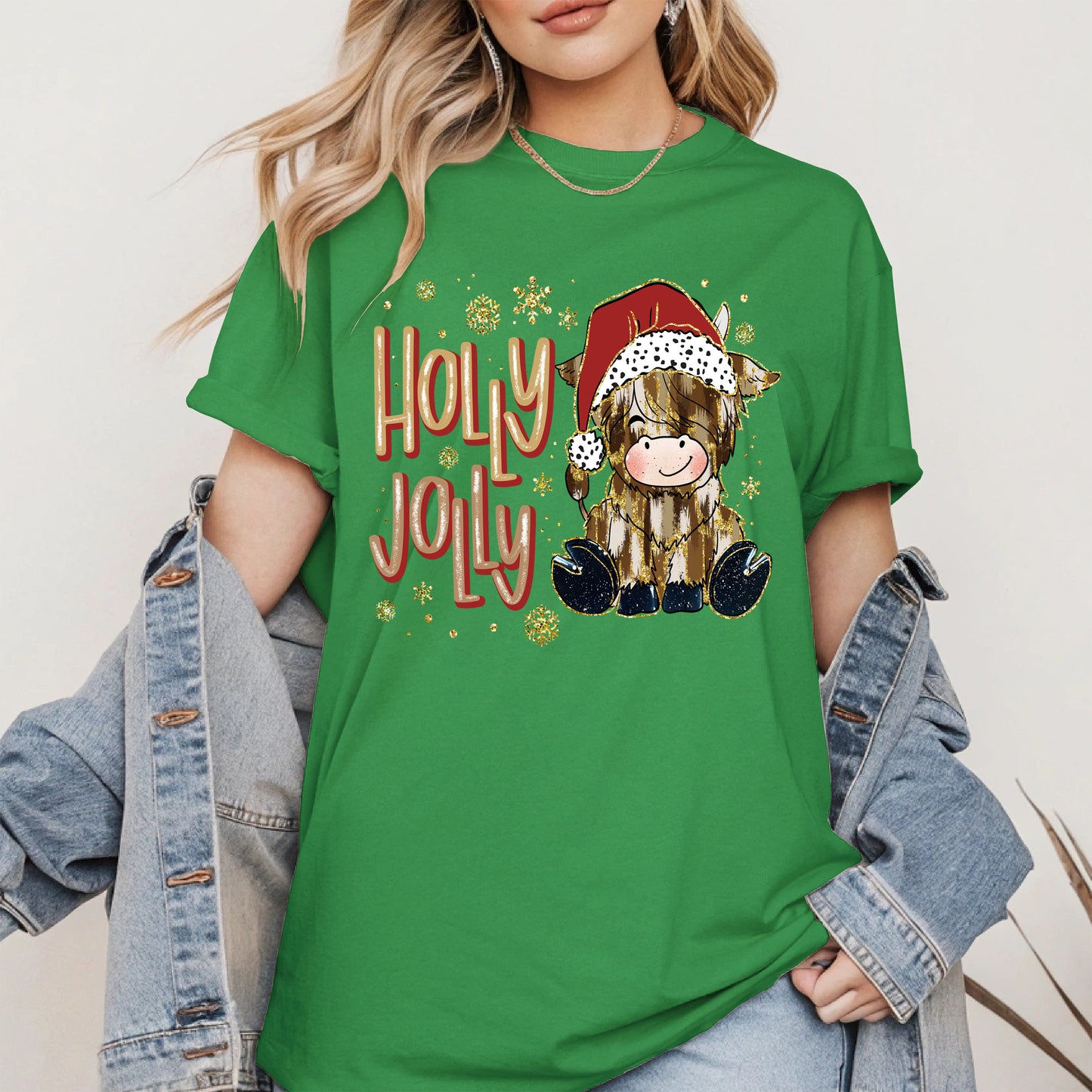 Holly Jolly Christmas Cow Santa Shirt