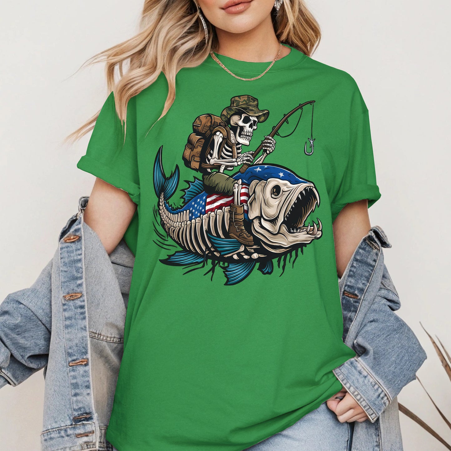 Patriotic Skeleton Fishing Shirt Hoodie Sweatshirt