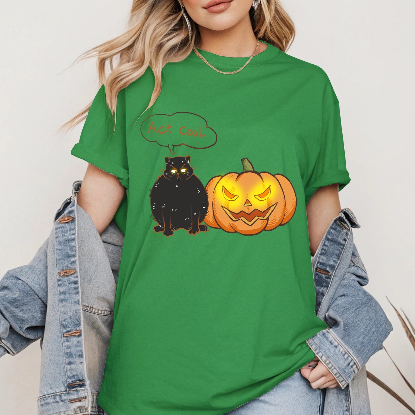 Act Cool - Black Cat & Pumpkin Halloween Tee