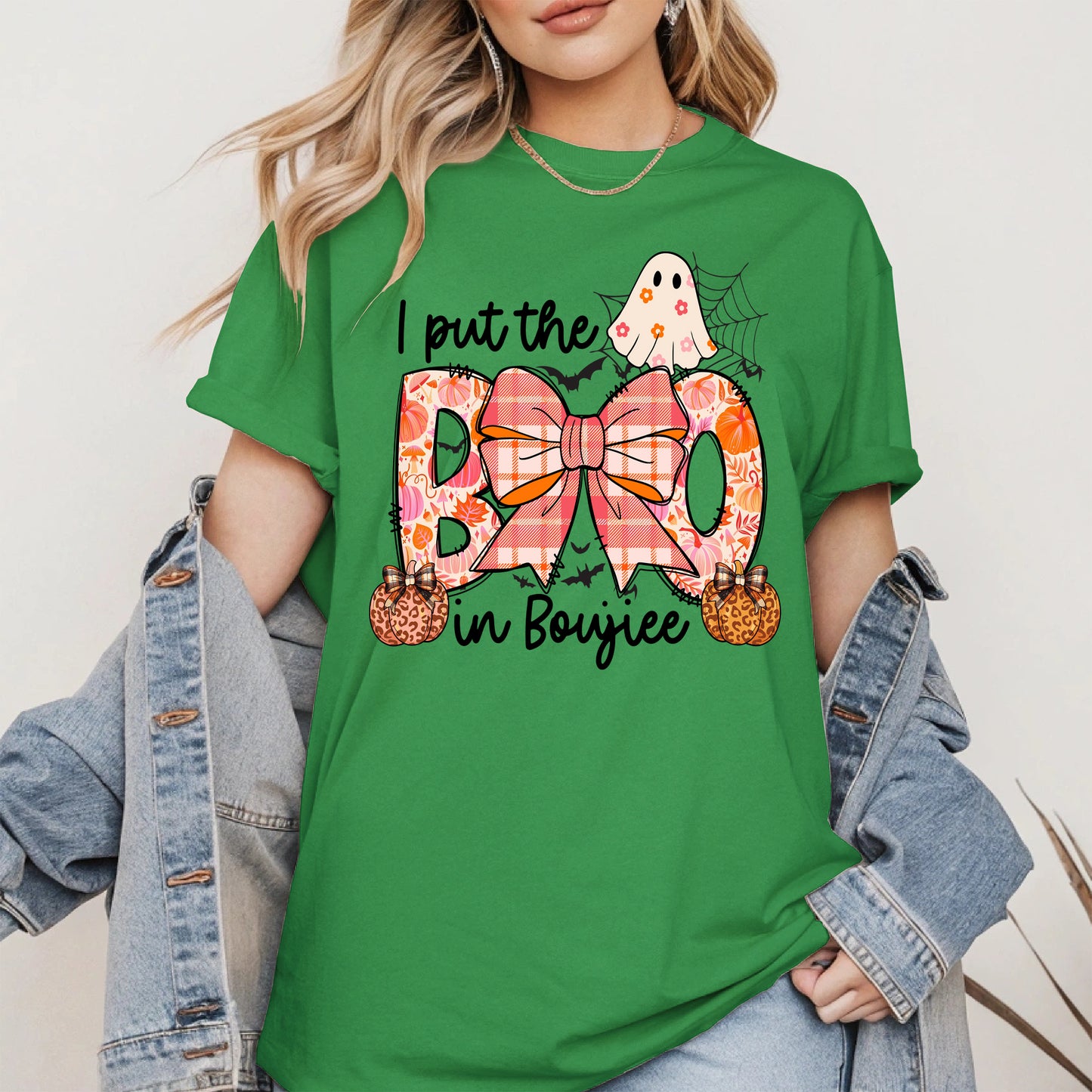 BOO Cute Halloween Shirt Hoodie Sweatshirt with Ghost and Bow