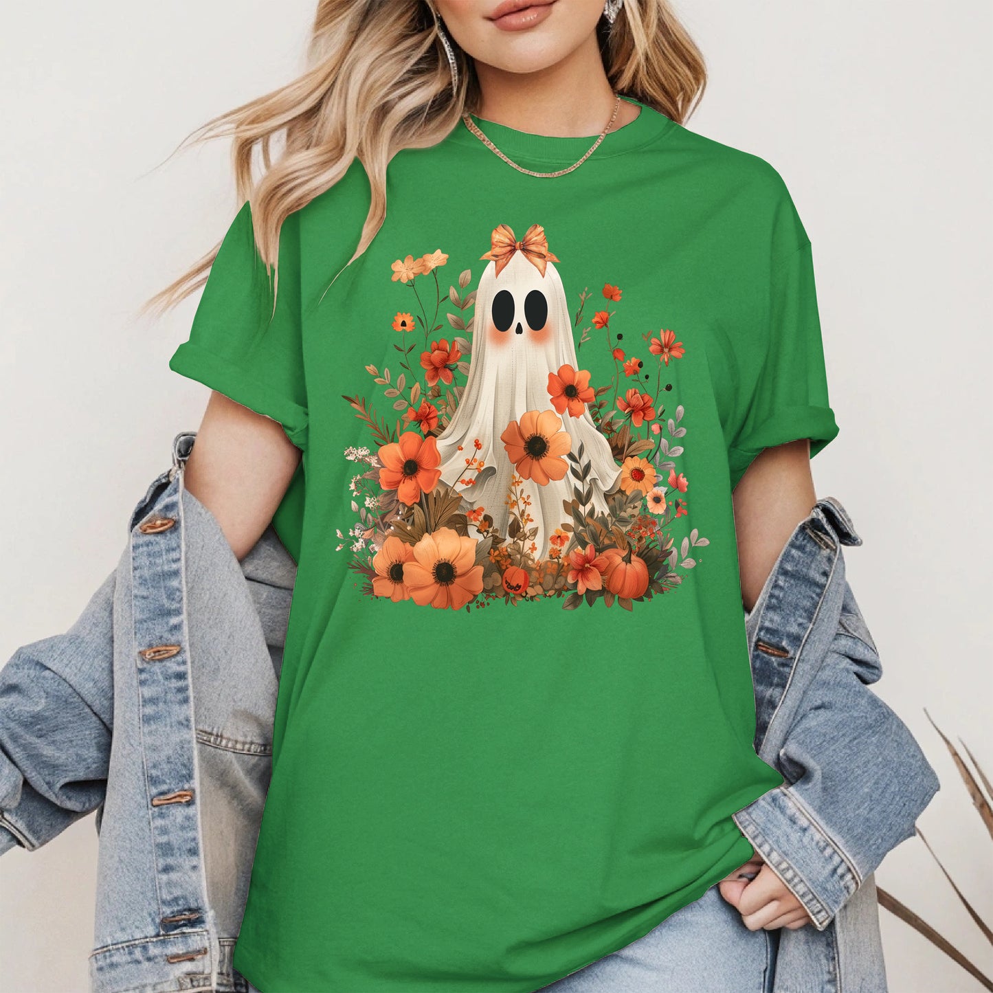 Autumn Ghost Floral Shirt Cute Fall Halloween Tee