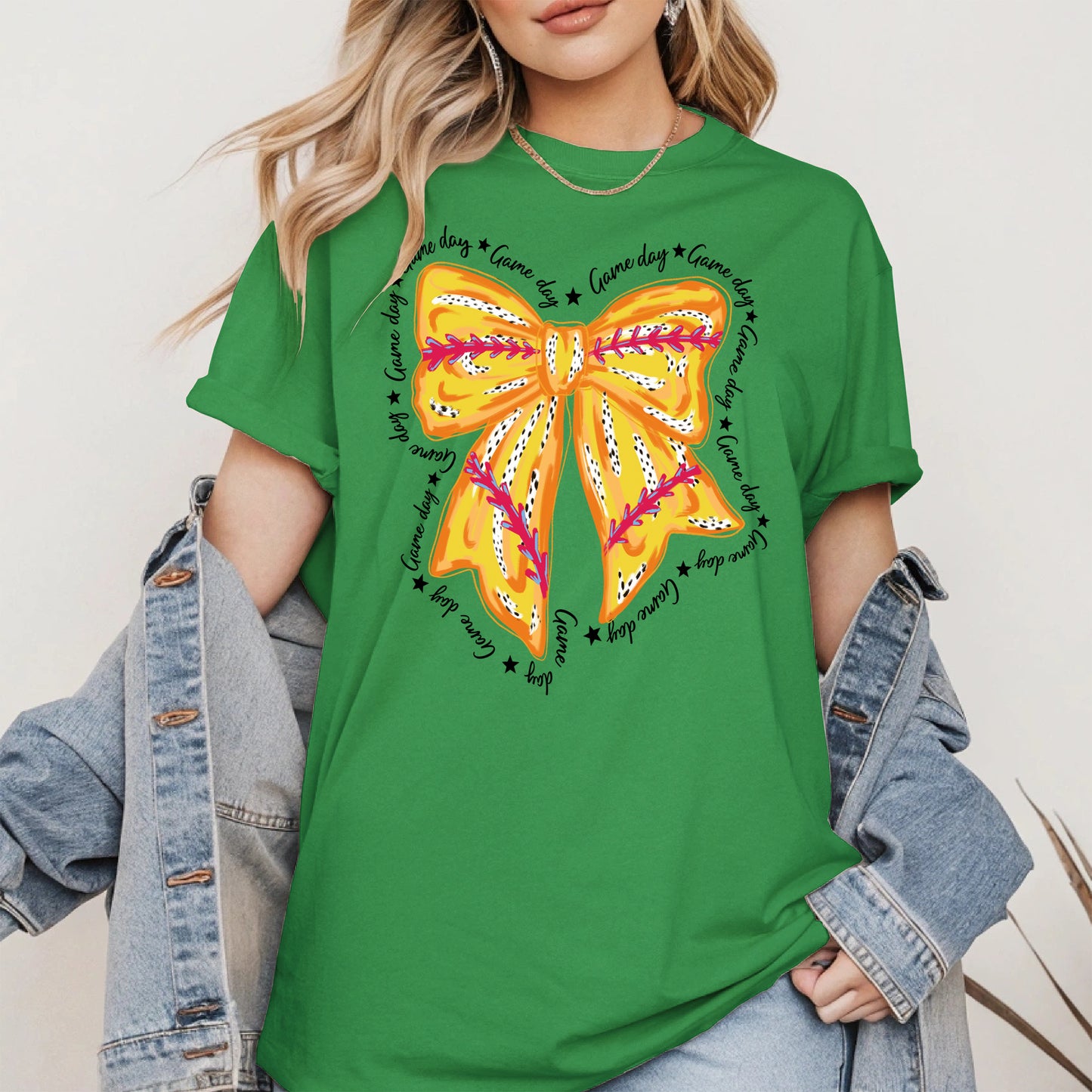 Yellow Baseball Bow Shirt Sport Tee Hoodie Sweatshirt Gift for Fans