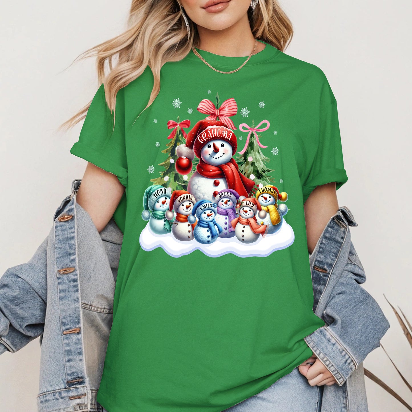 Personalized Snowman Family Grandma Shirt