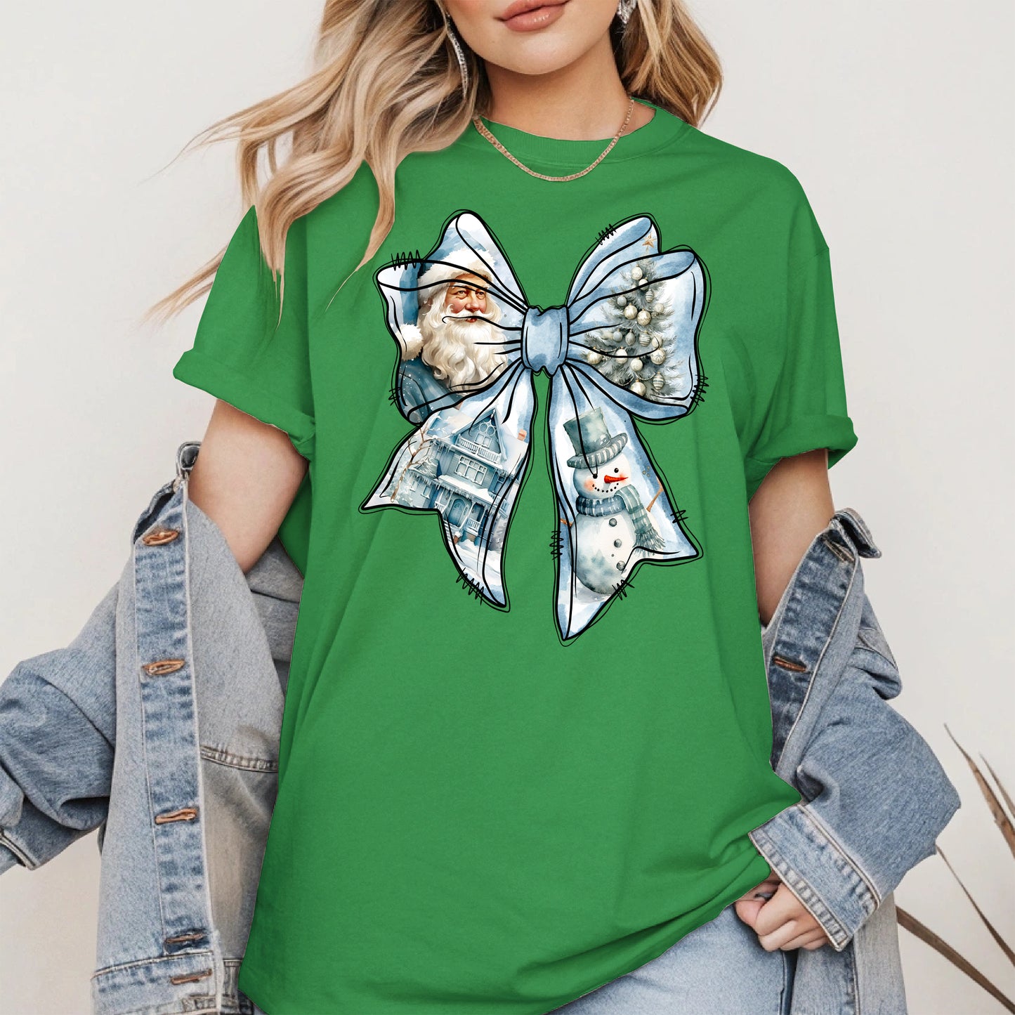 Snowman Coquette Christmas Bow Shirt