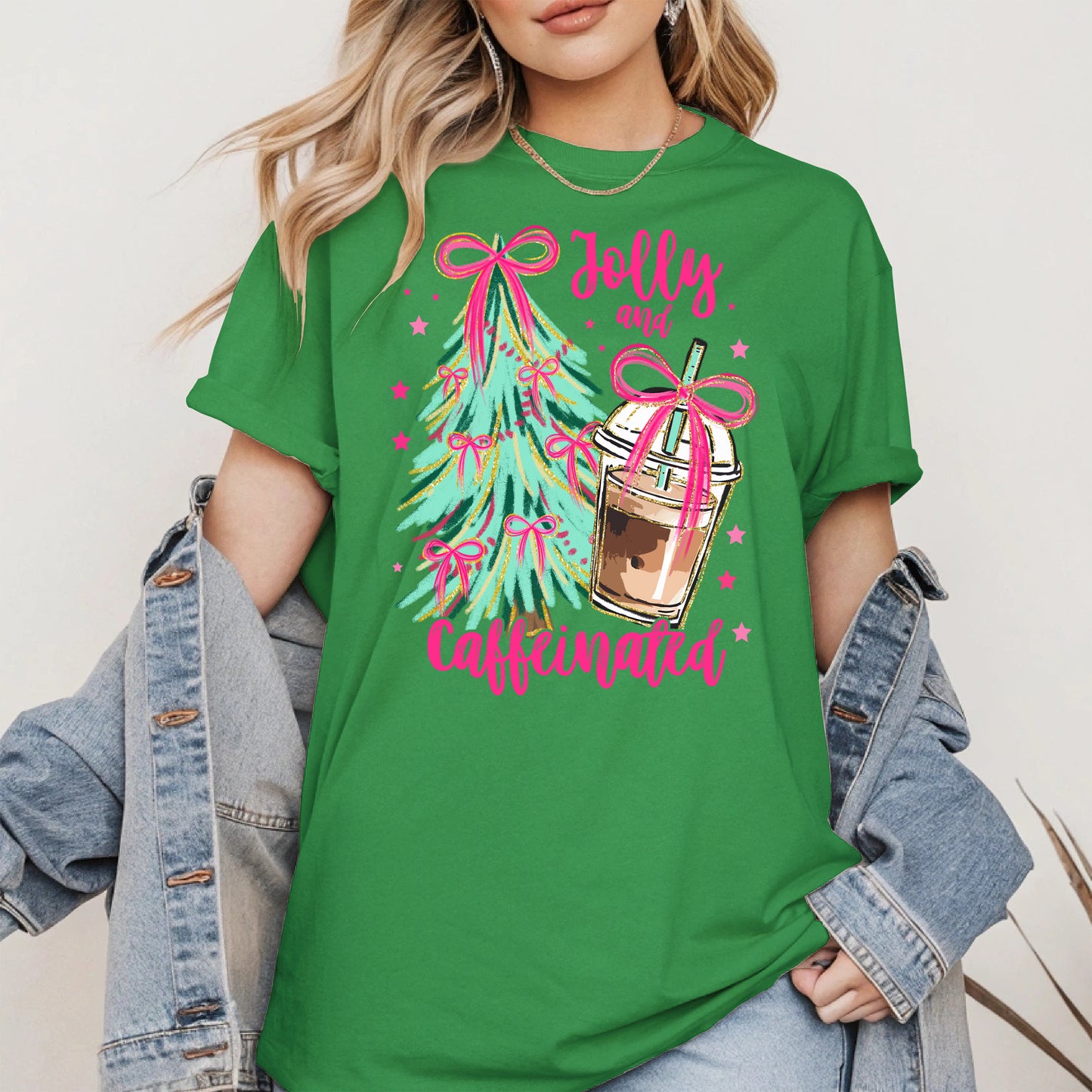 Jolly and Caffeinated Christmas Shirt