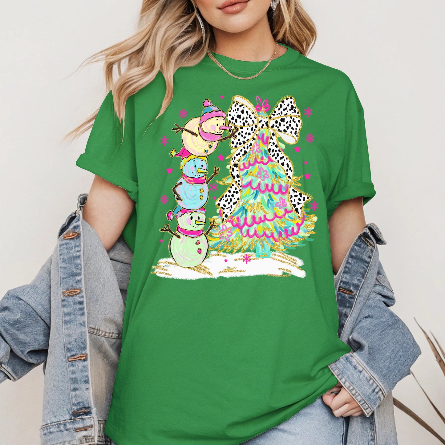 Stacked Snowmen and Christmas Tree Shirt