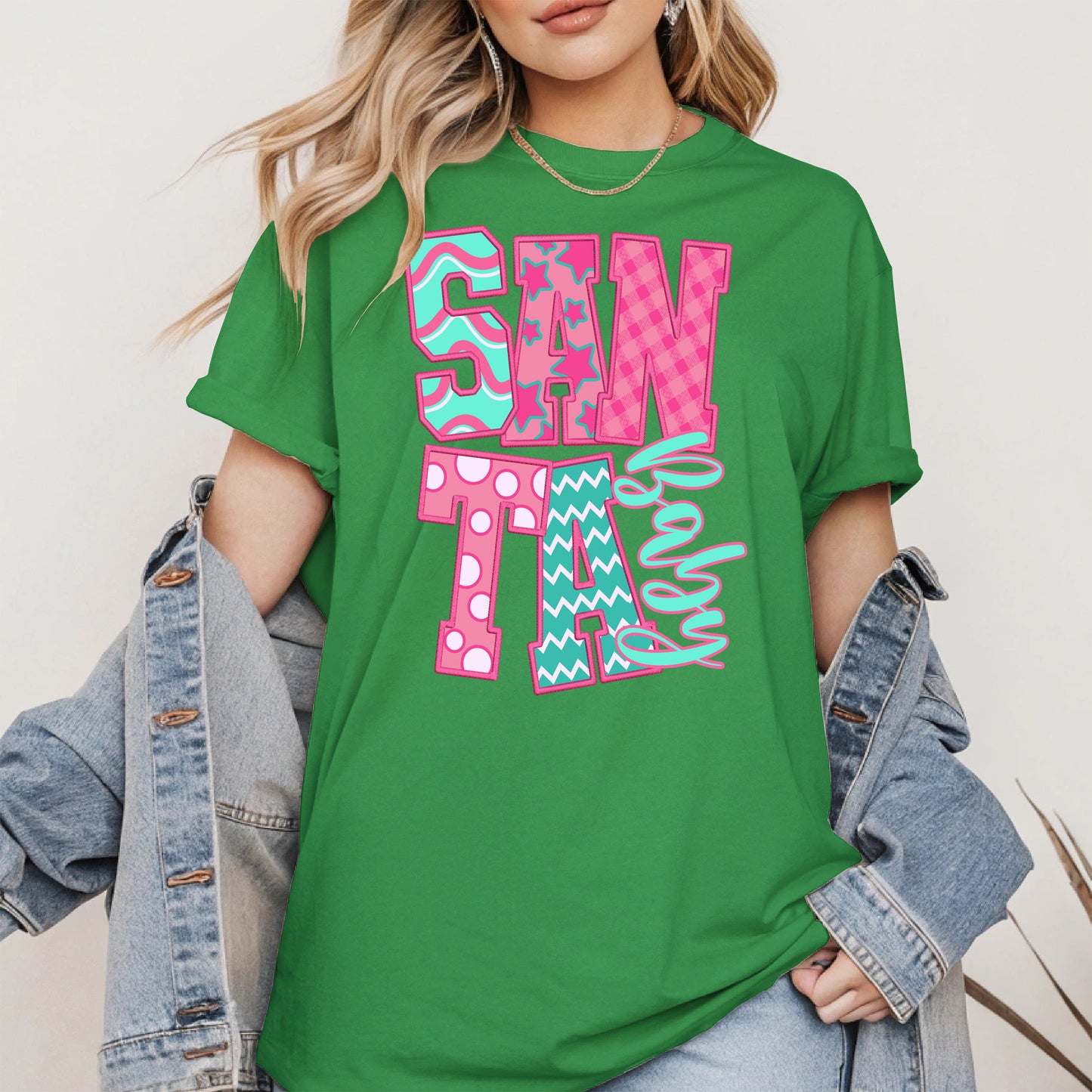 Santa Baby Embroidery-Inspired Christmas Shirt