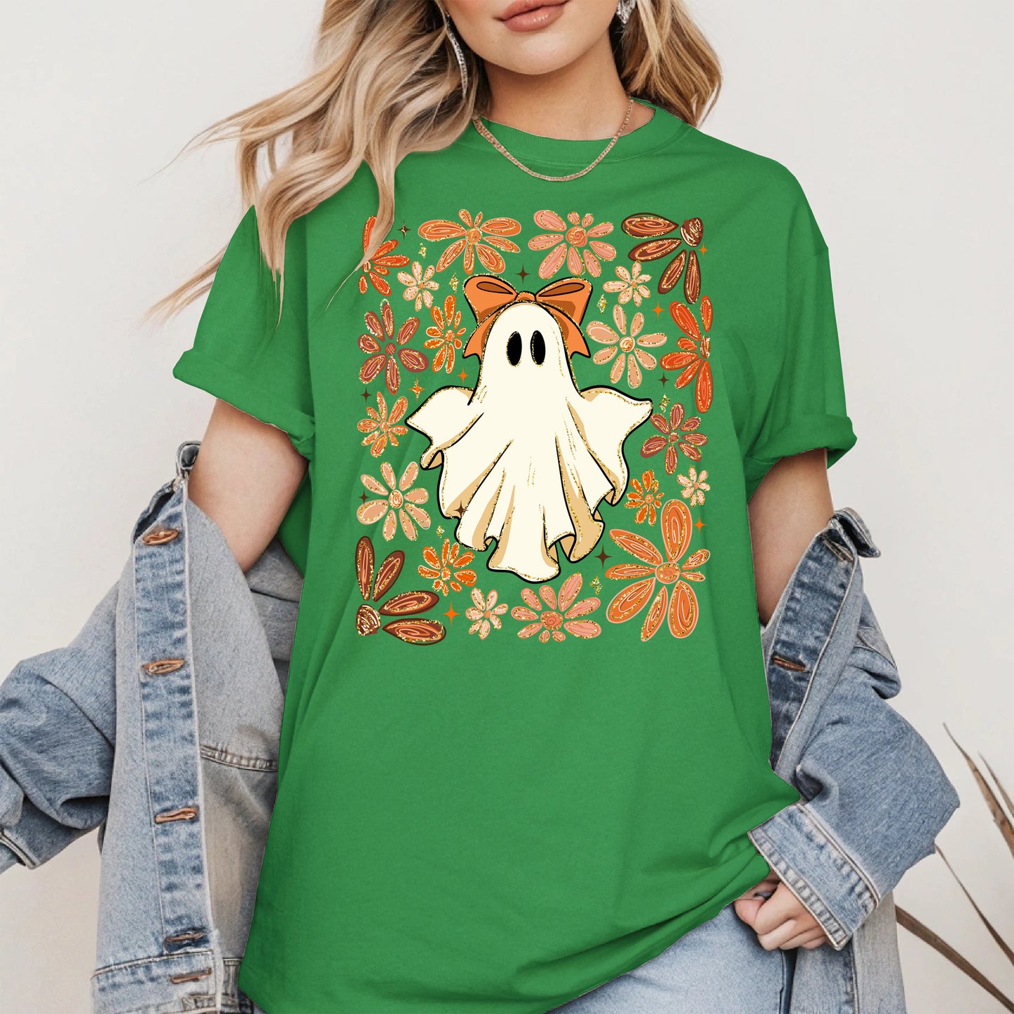Boho floral ghost halloween shirt