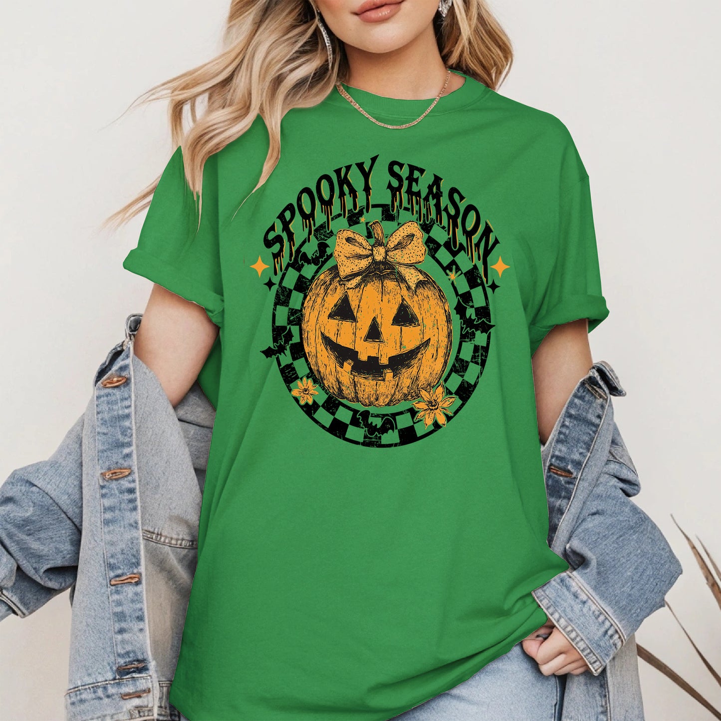 Spooky Season Halloween Pumpkin Checkered shirt