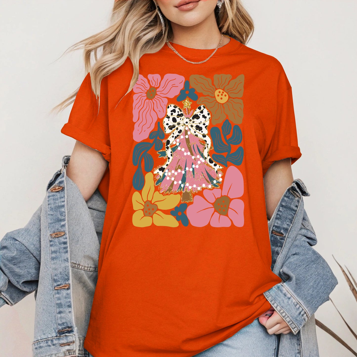 Christmas Tree Coquette Bow Floral Holiday Shirt