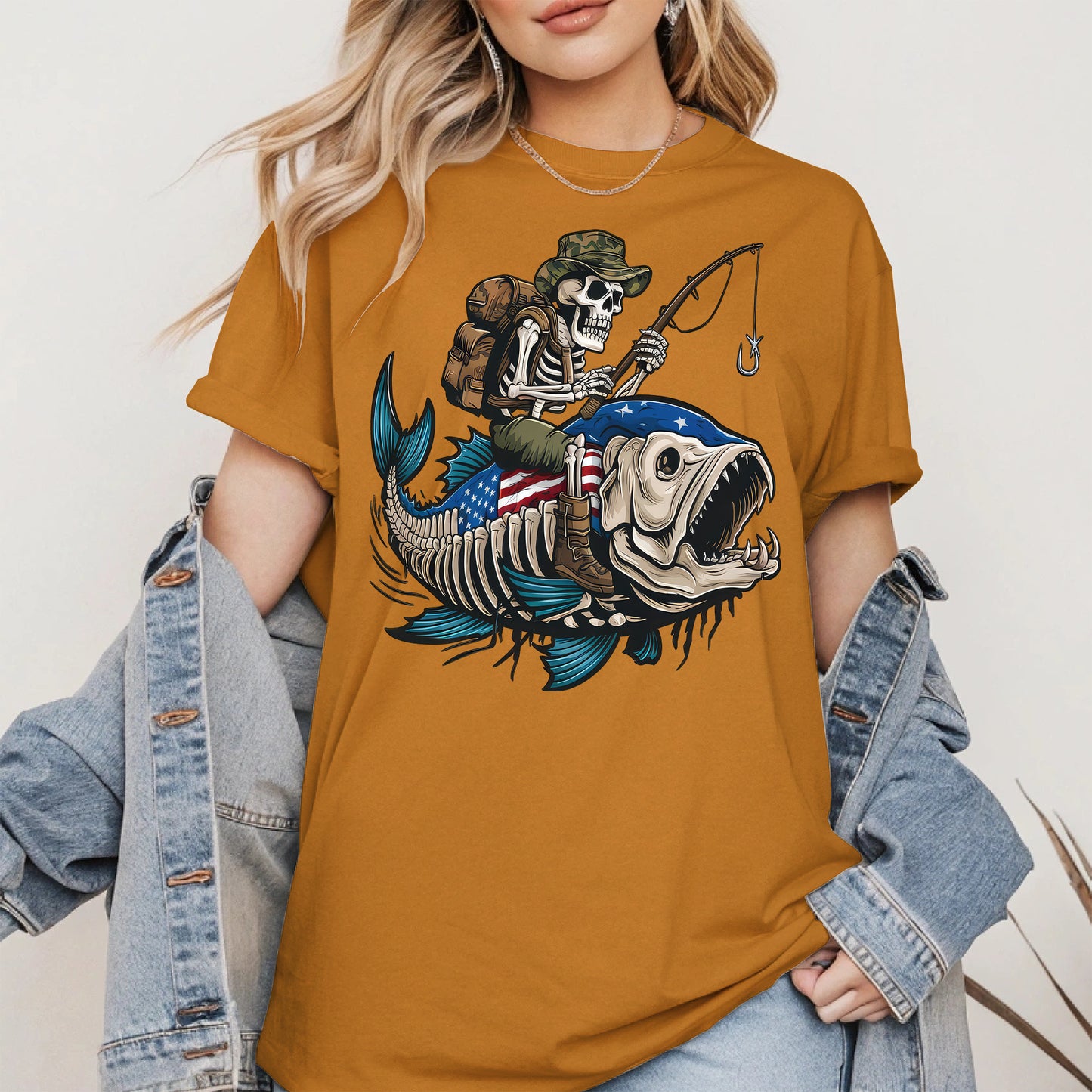 Patriotic Skeleton Fishing Shirt Hoodie Sweatshirt