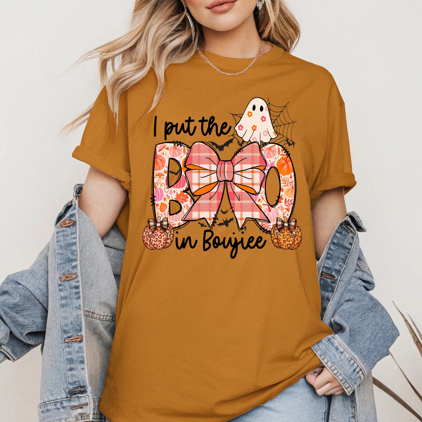 BOO Cute Halloween Shirt Hoodie Sweatshirt with Ghost and Bow