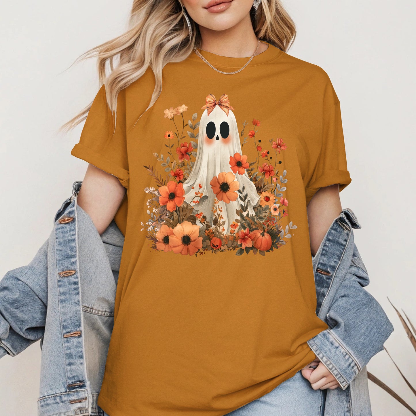 Autumn Ghost Floral Shirt Cute Fall Halloween Tee