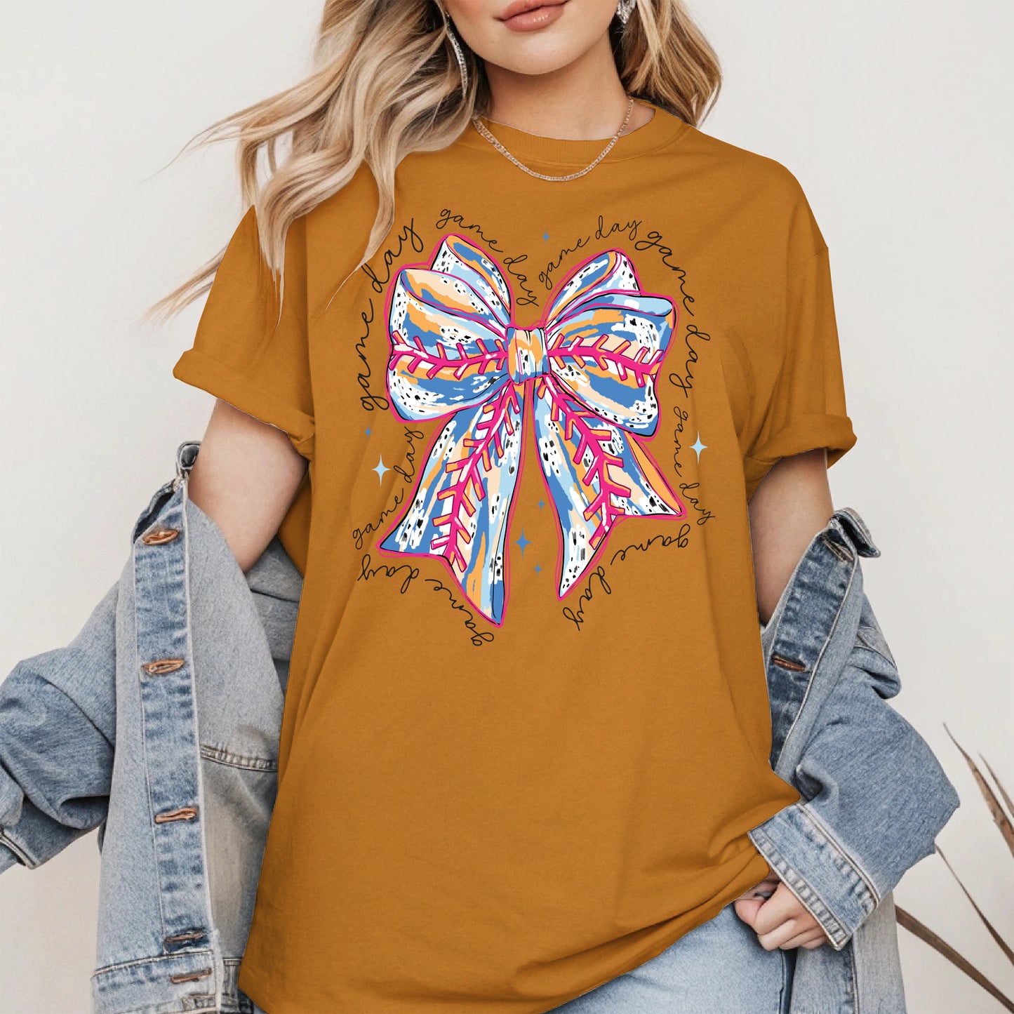 Game Day Bow Shirt Sport Tee Hoodie Sweatshirt for Baseball Fans