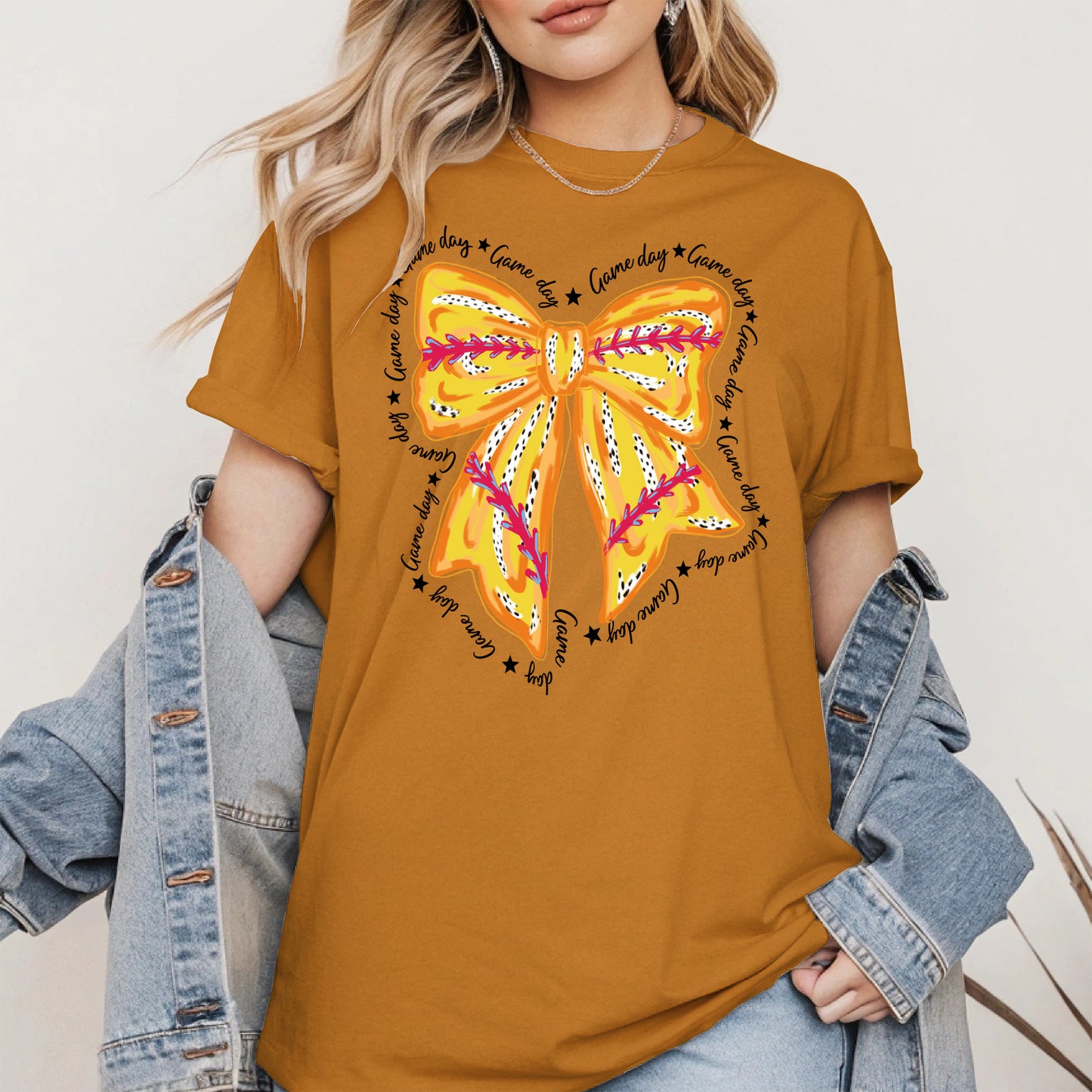 Yellow Baseball Bow Shirt Sport Tee Hoodie Sweatshirt Gift for Fans