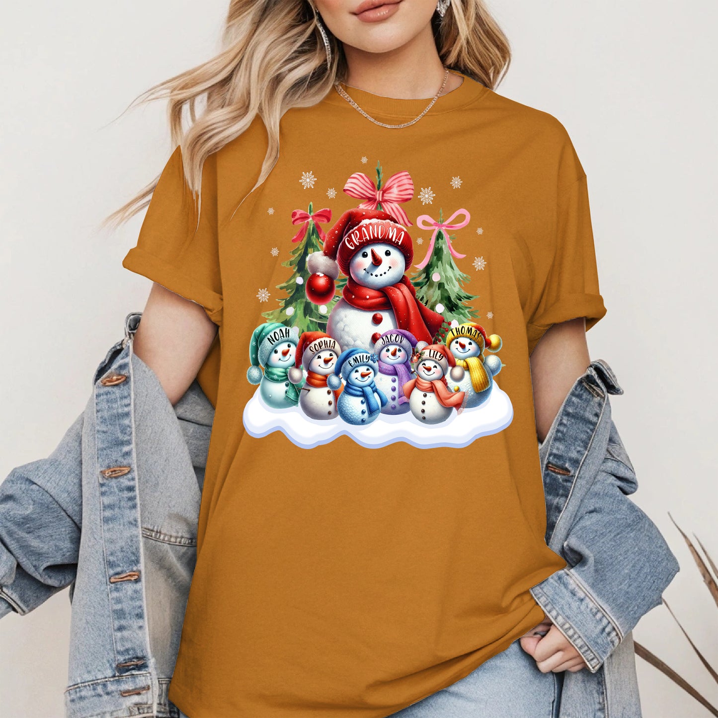 Personalized Snowman Family Grandma Shirt