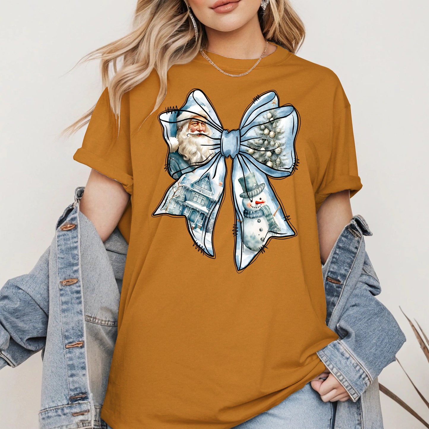 Snowman Coquette Christmas Bow Shirt