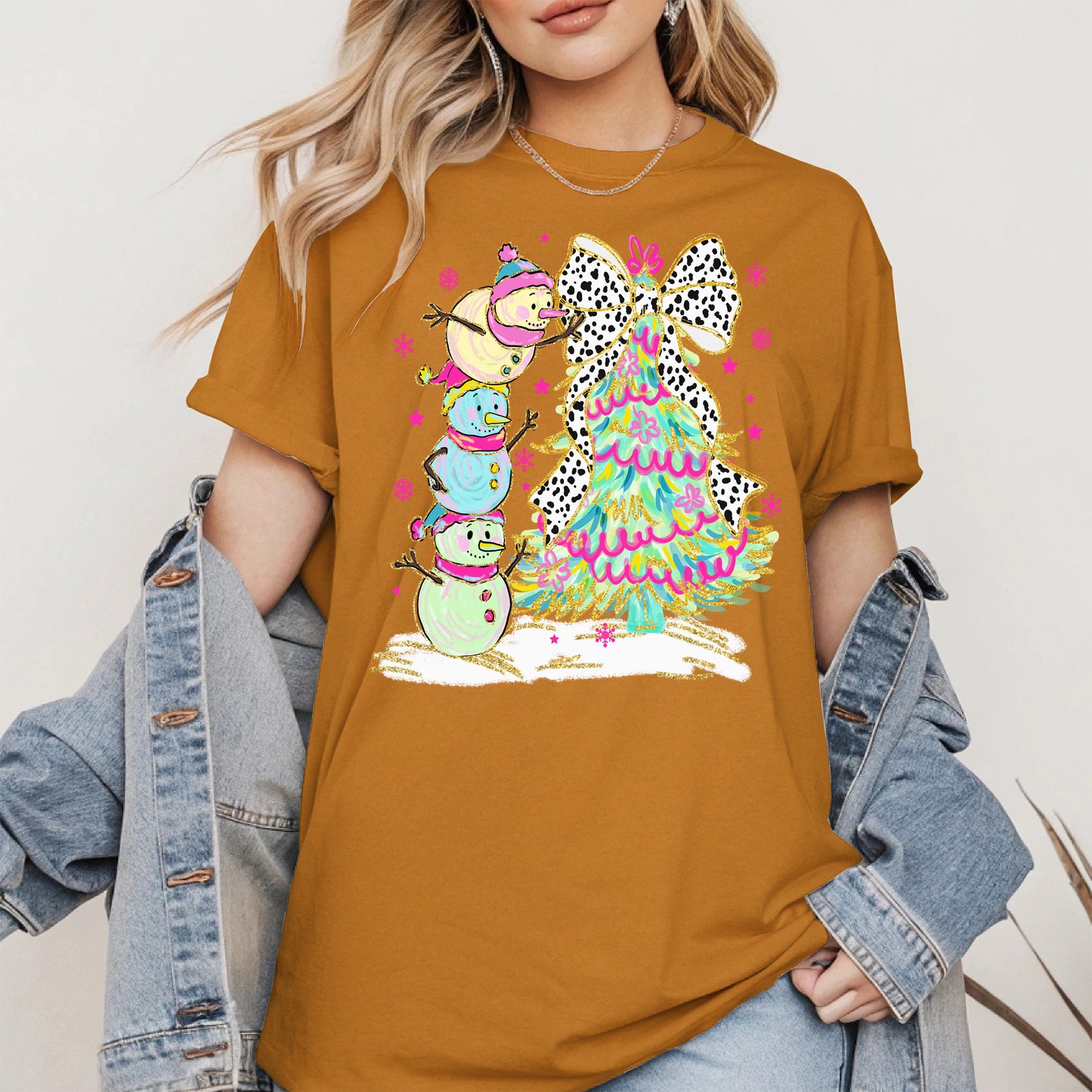 Stacked Snowmen and Christmas Tree Shirt