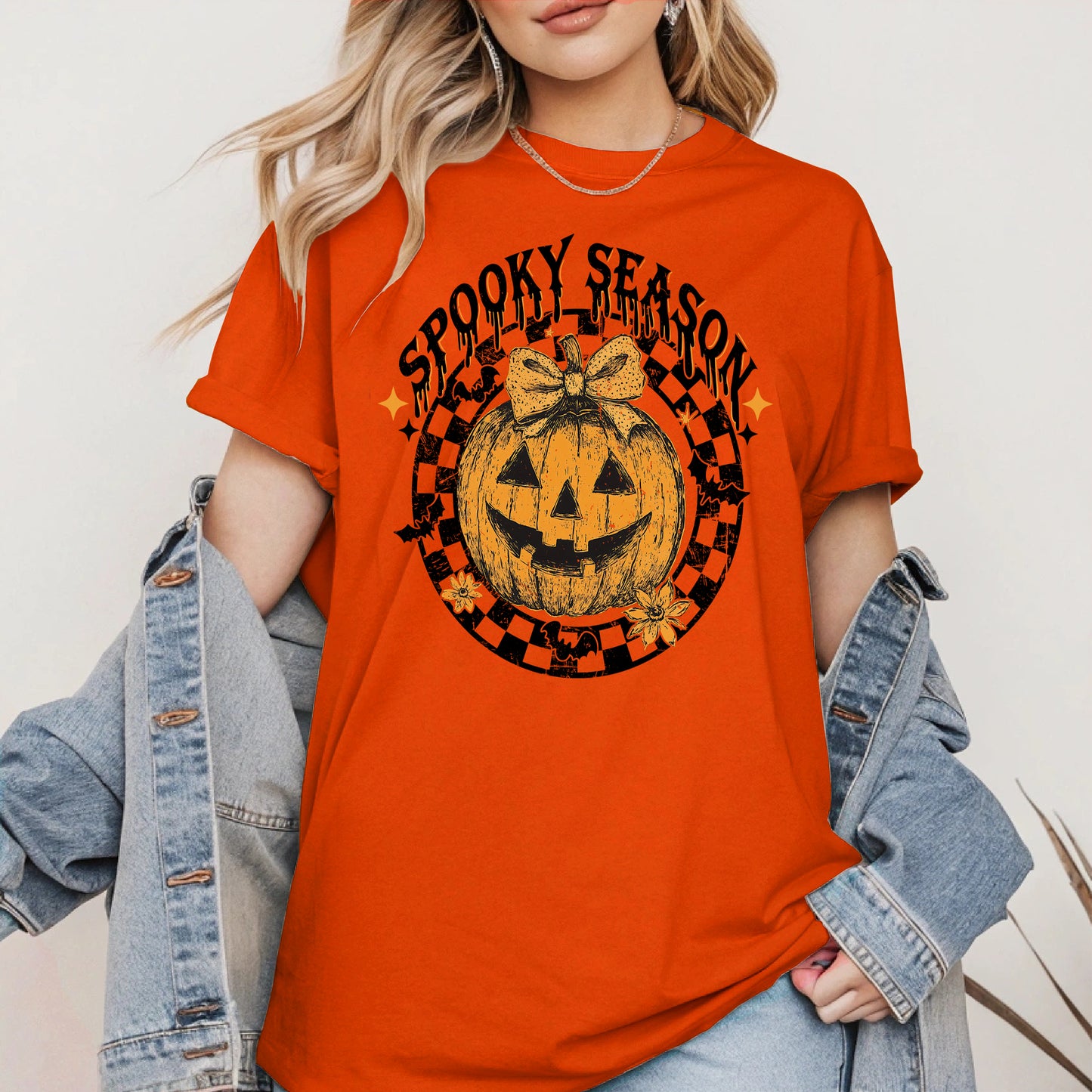 Spooky Season Halloween Pumpkin Checkered shirt
