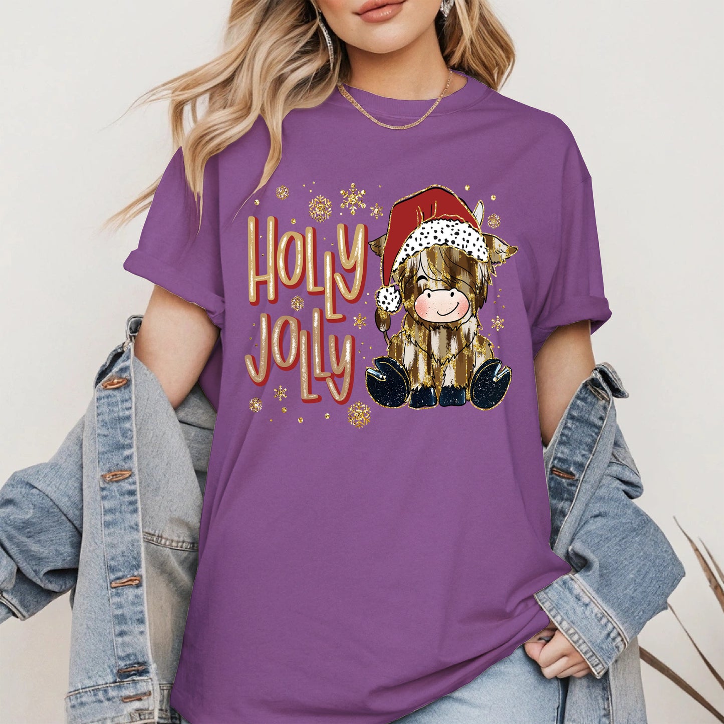 Holly Jolly Christmas Cow Santa Shirt