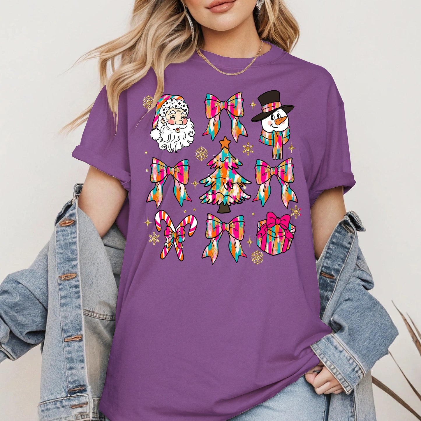 Colorful Brushstroke Santa Christmas Holiday Shirt