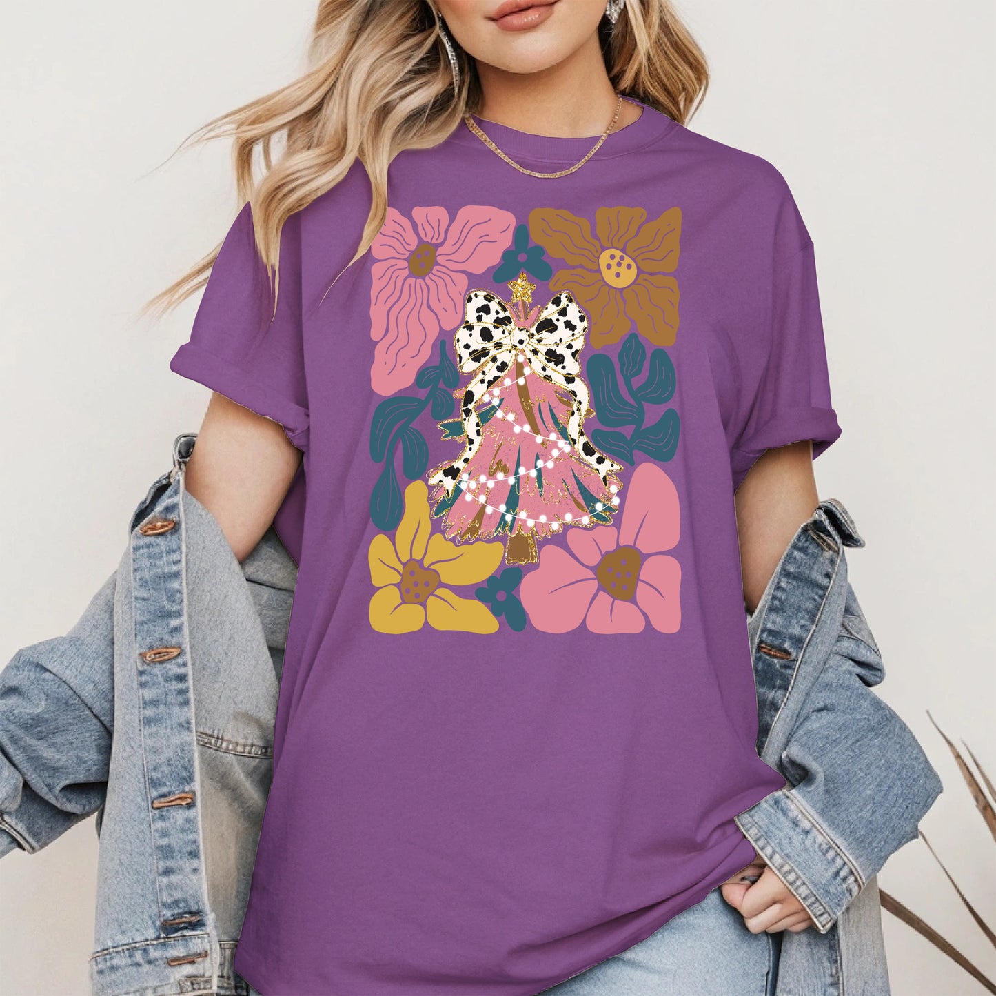 Christmas Tree Coquette Bow Floral Holiday Shirt