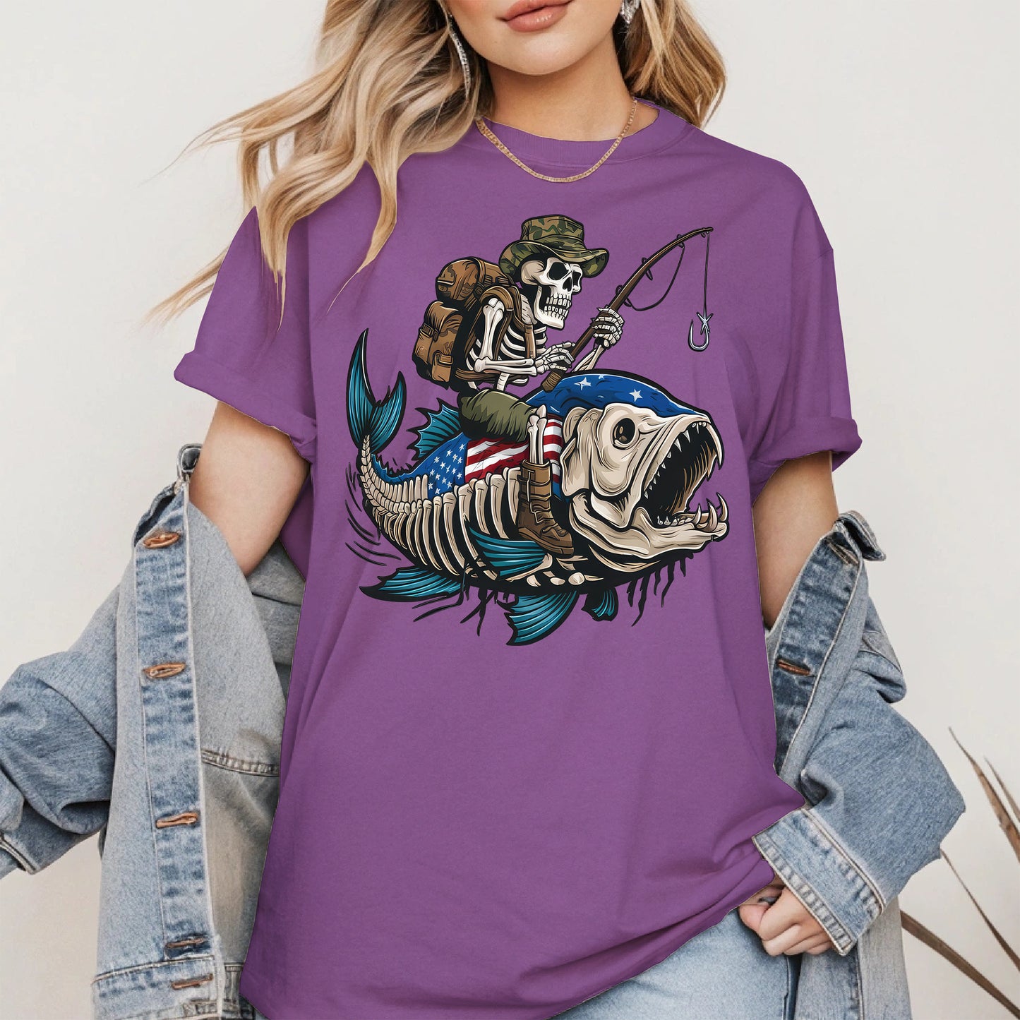 Patriotic Skeleton Fishing Shirt Hoodie Sweatshirt