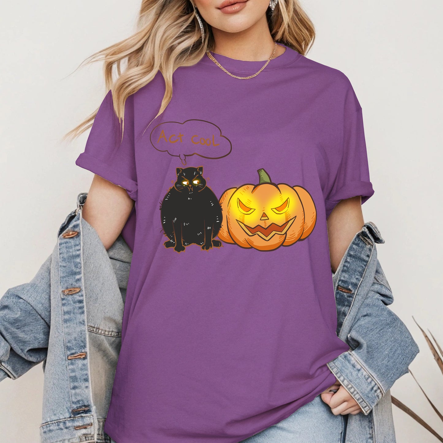 Act Cool - Black Cat & Pumpkin Halloween Tee