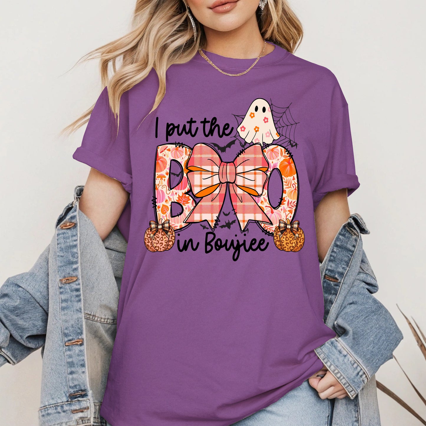 BOO Cute Halloween Shirt Hoodie Sweatshirt with Ghost and Bow