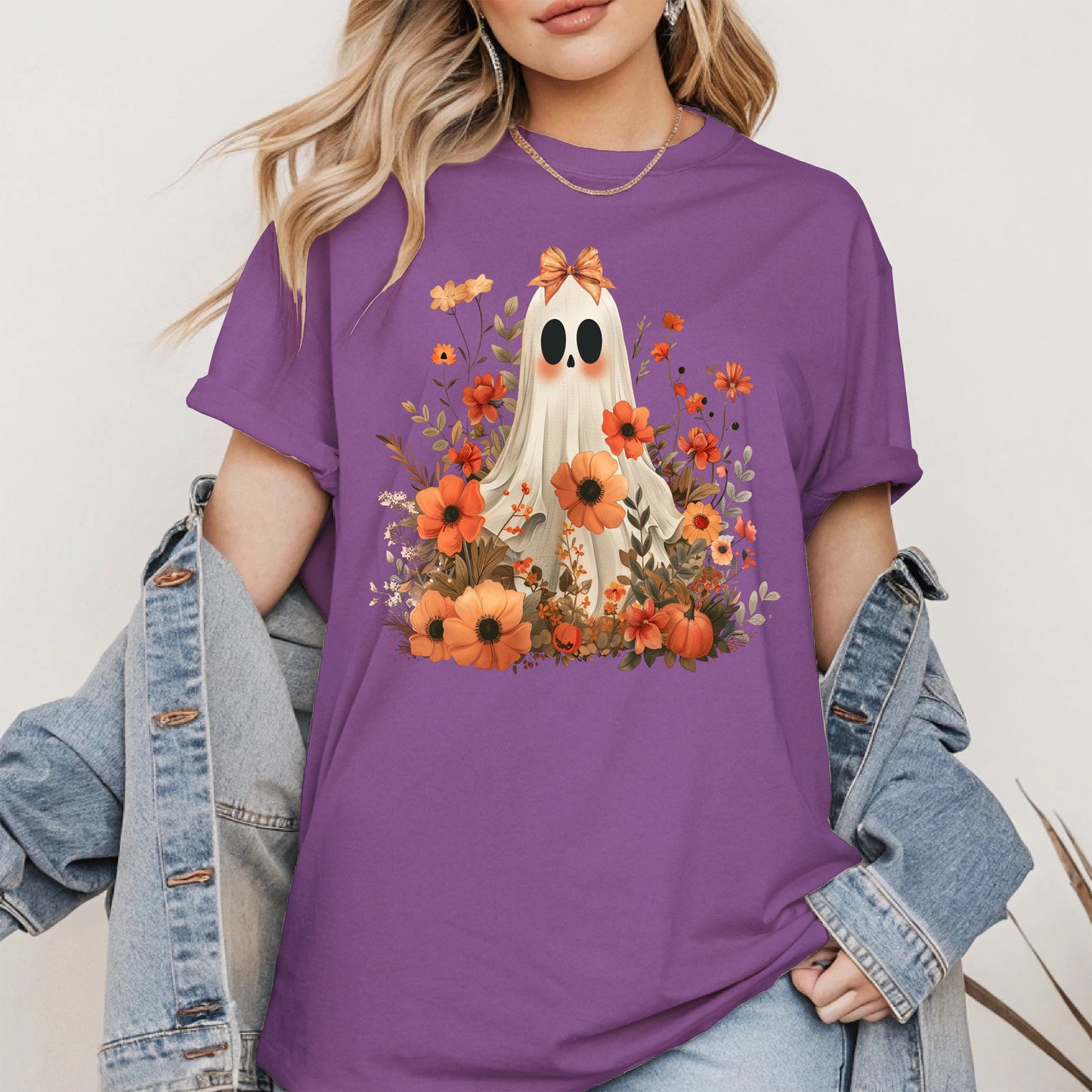 Autumn Ghost Floral Shirt Cute Fall Halloween Tee
