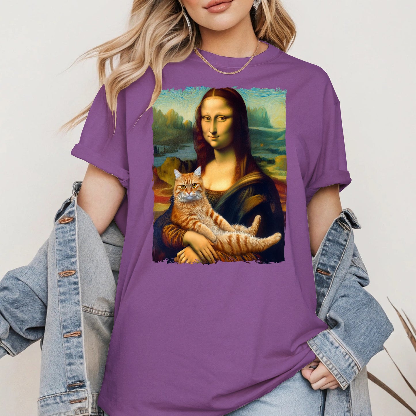 Mona Lisa Holding Orange Cat Shirt Hoodie Sweatshirt