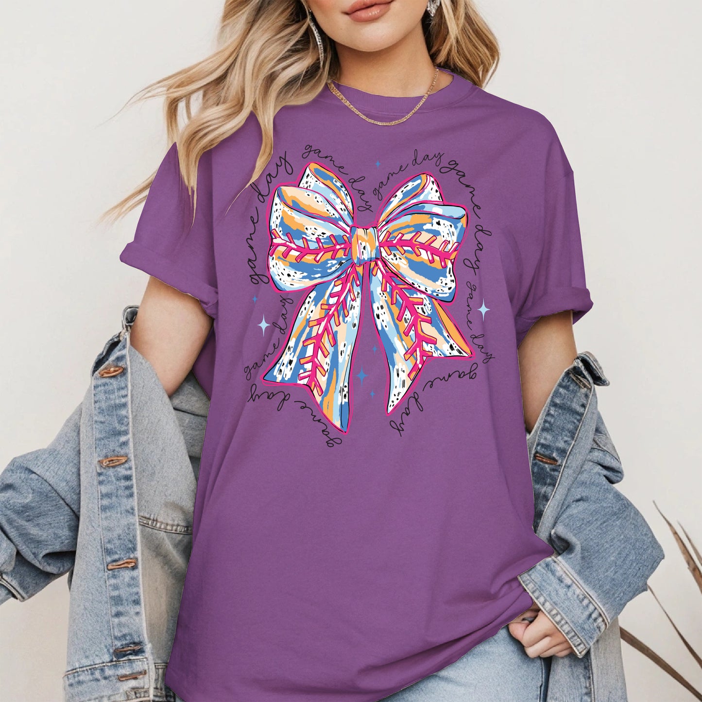 Game Day Bow Shirt Sport Tee Hoodie Sweatshirt for Baseball Fans