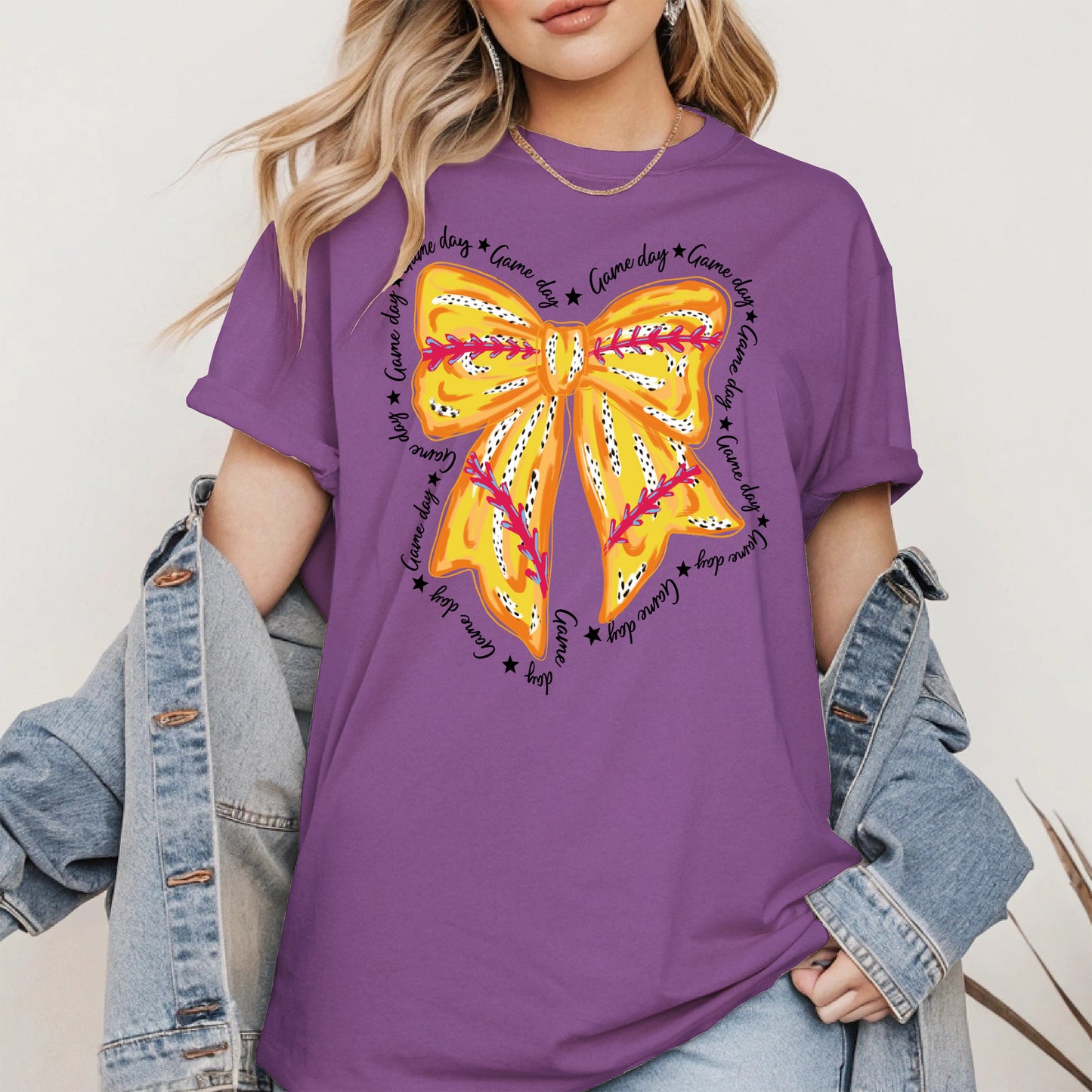 Yellow Baseball Bow Shirt Sport Tee Hoodie Sweatshirt Gift for Fans