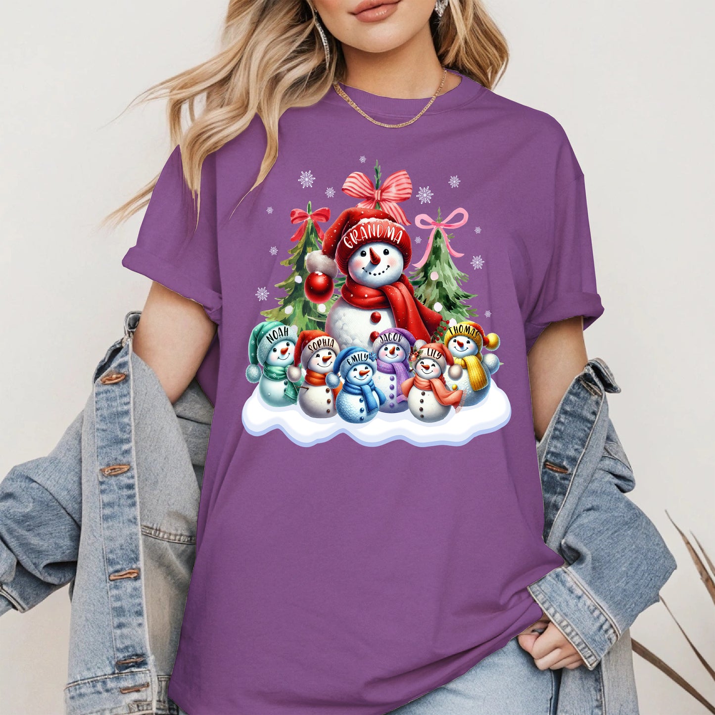 Personalized Snowman Family Grandma Shirt