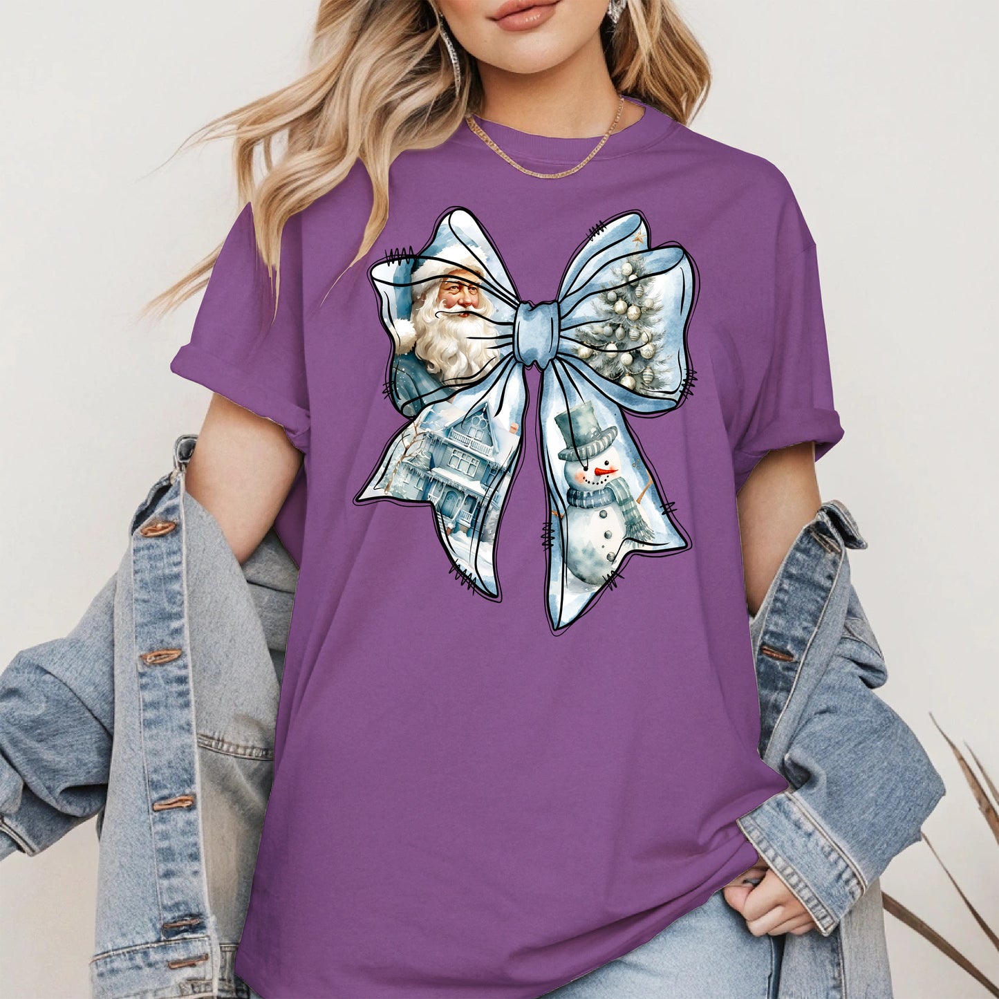 Snowman Coquette Christmas Bow Shirt