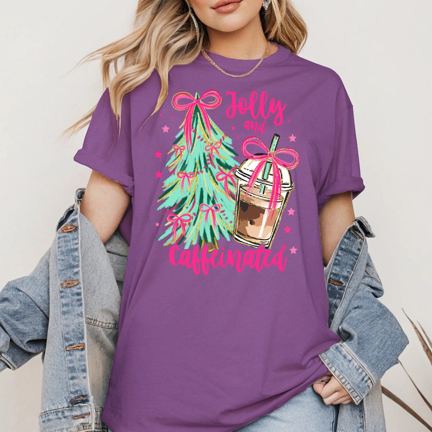 Jolly and Caffeinated Christmas Shirt