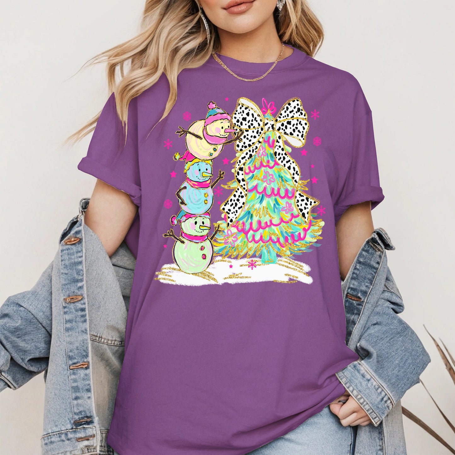 Stacked Snowmen and Christmas Tree Shirt