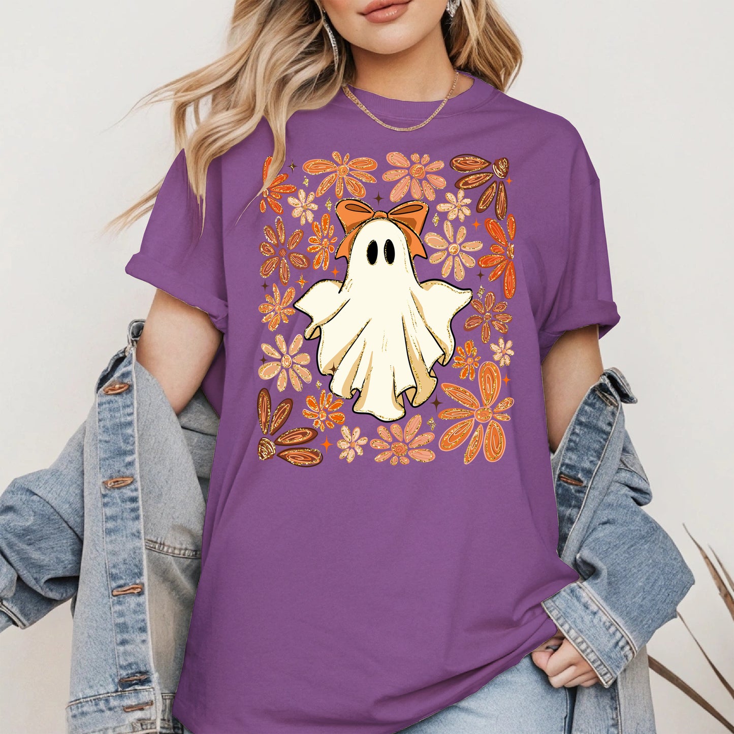 Boho floral ghost halloween shirt
