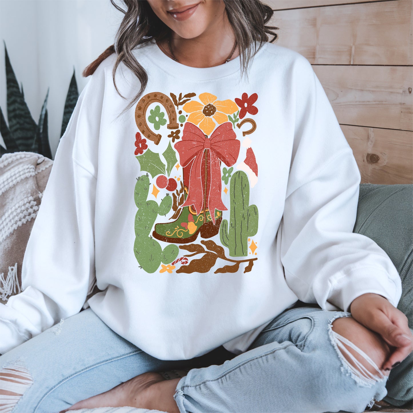 Western Christmas Cowboy Boot Shirt Hoodie