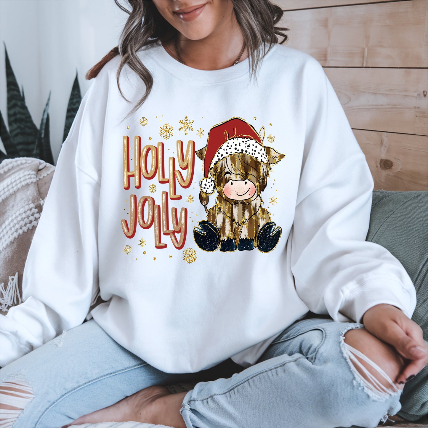 Holly Jolly Christmas Cow Santa Shirt