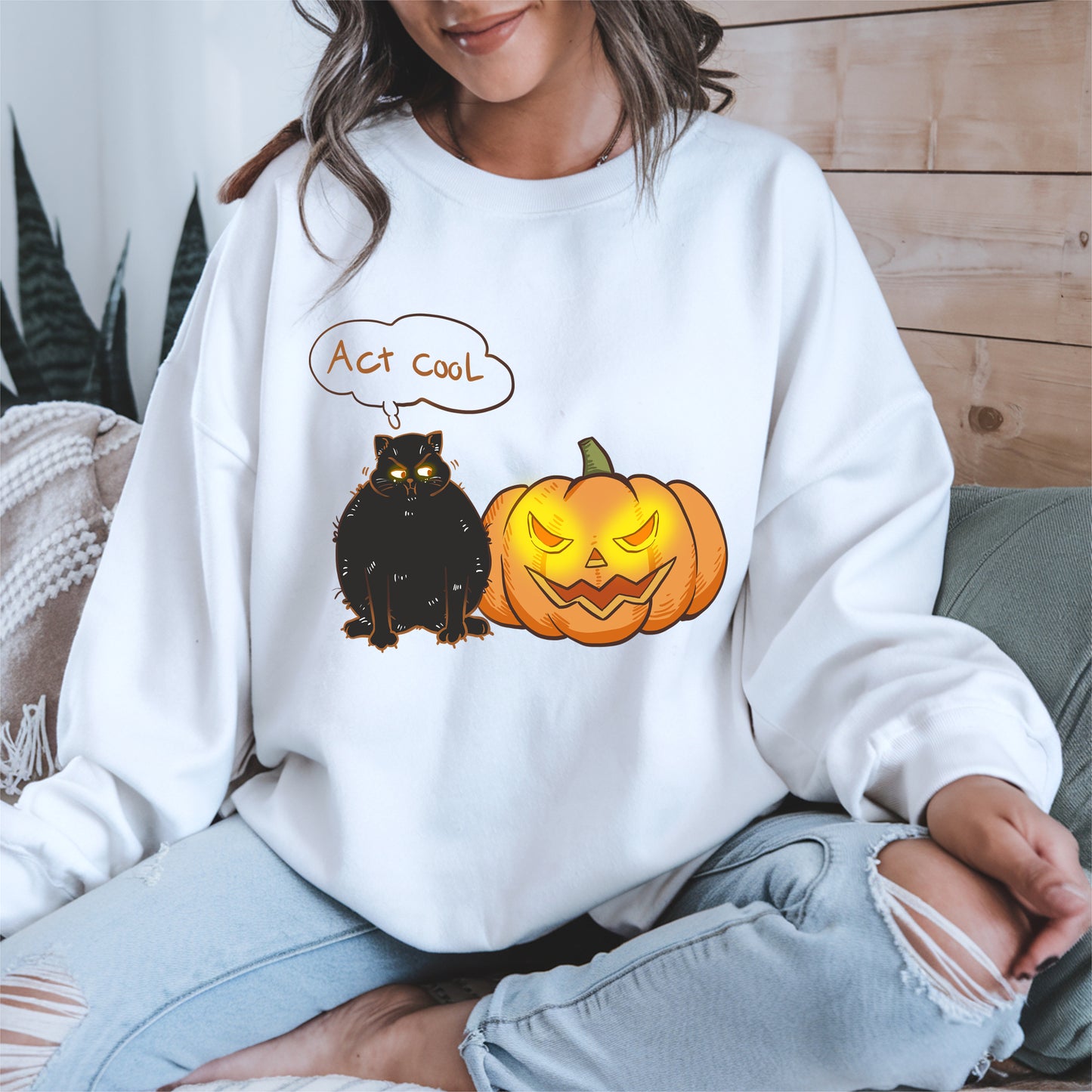 Act Cool - Black Cat & Pumpkin Halloween Tee
