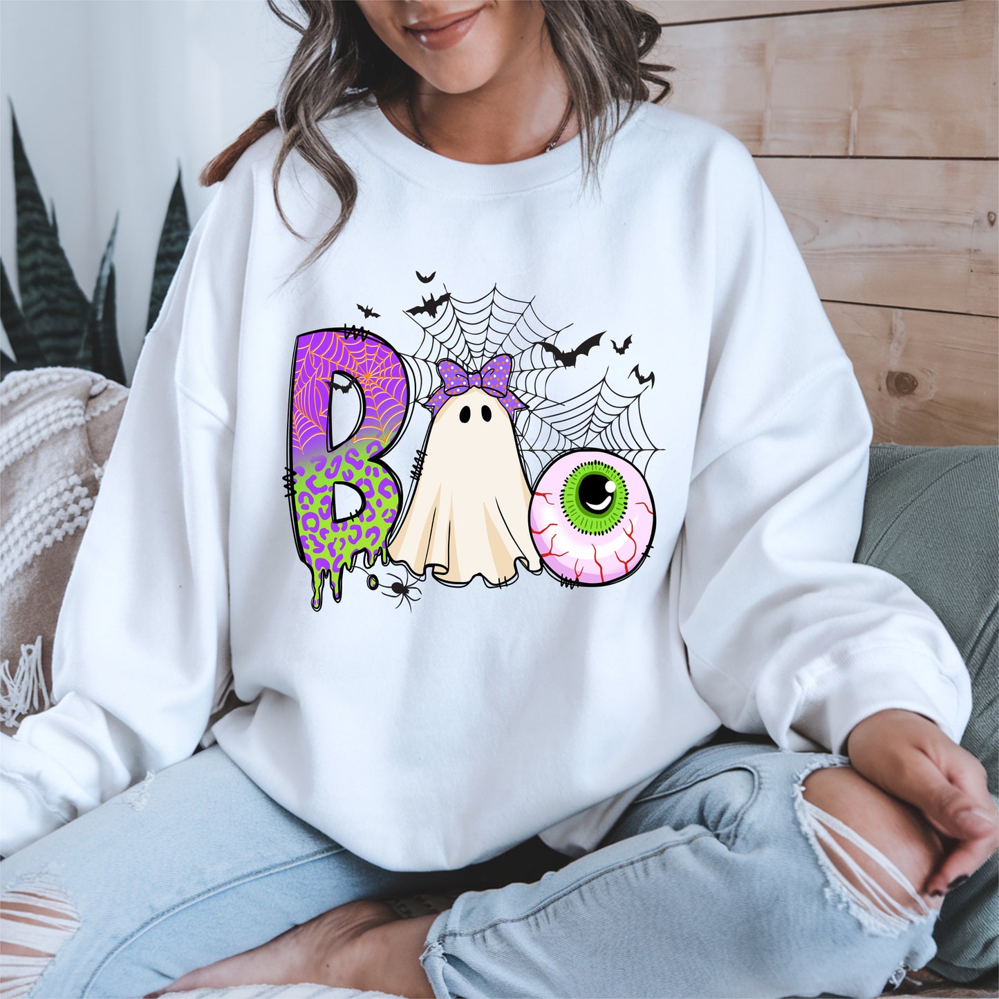 BOO Ghost Eyeball Shirt Hoodie Sweatshirt for Halloween Fun