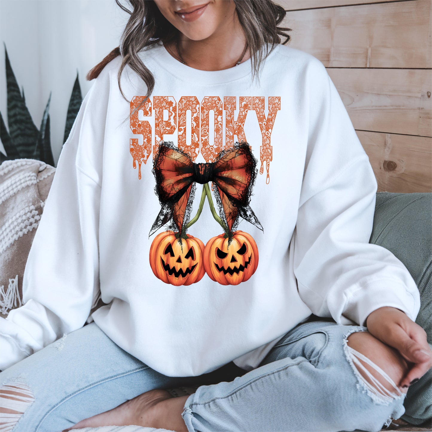 Spooky Bow Pumpkin Shirt Hoodie Sweatshirt for Halloween